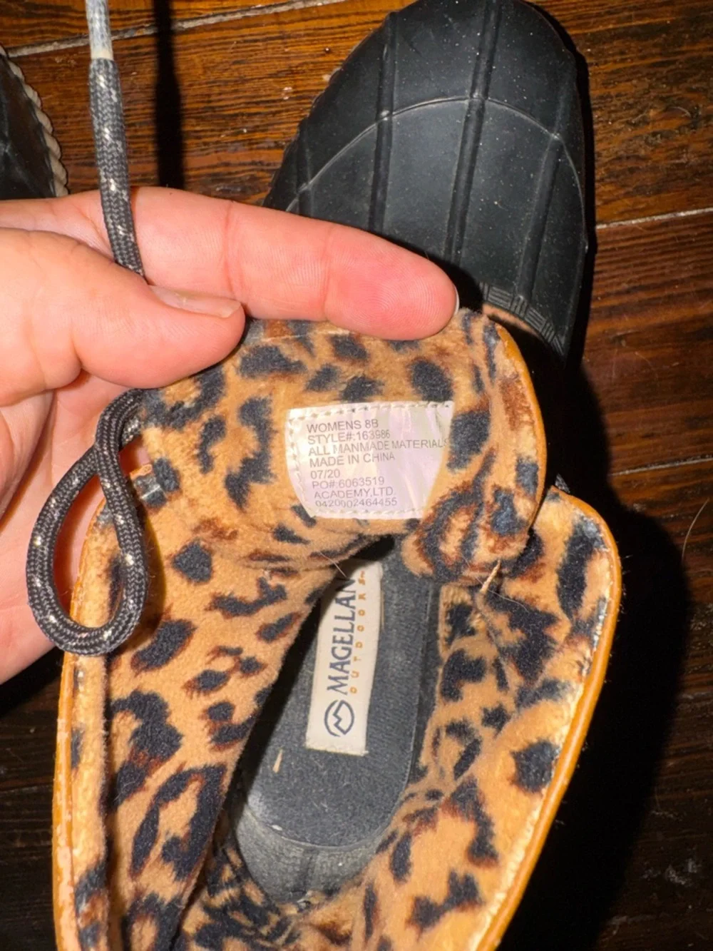 Magellan Outdoors Brown and Black Duck Boots with Leopard Lining
